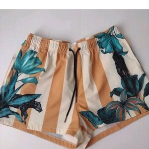 Mavrans Large Tropical Pantera Print Yellow Cream StripesWomen's Athletic Shorts
